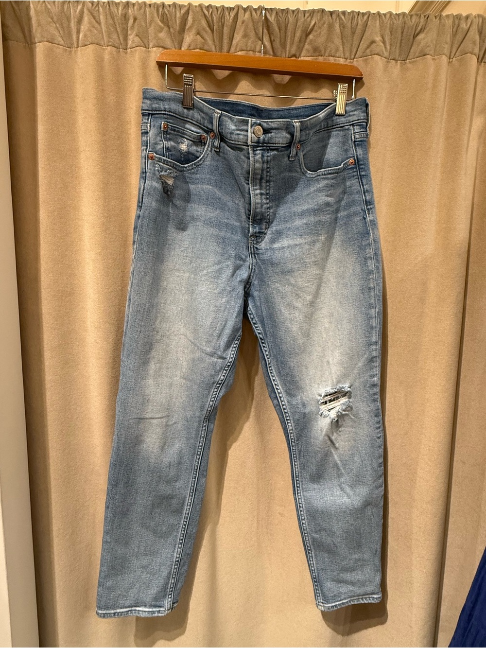 High rise cigarette leg distressed denim
